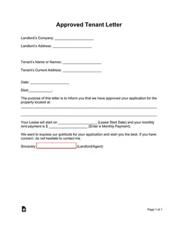 Approved Tenant Letter for Lease Confirmation form preview