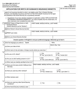SSA-2-BK Application for Insurance Benefits and Health Insurance for the Aged and Disabled form preview
