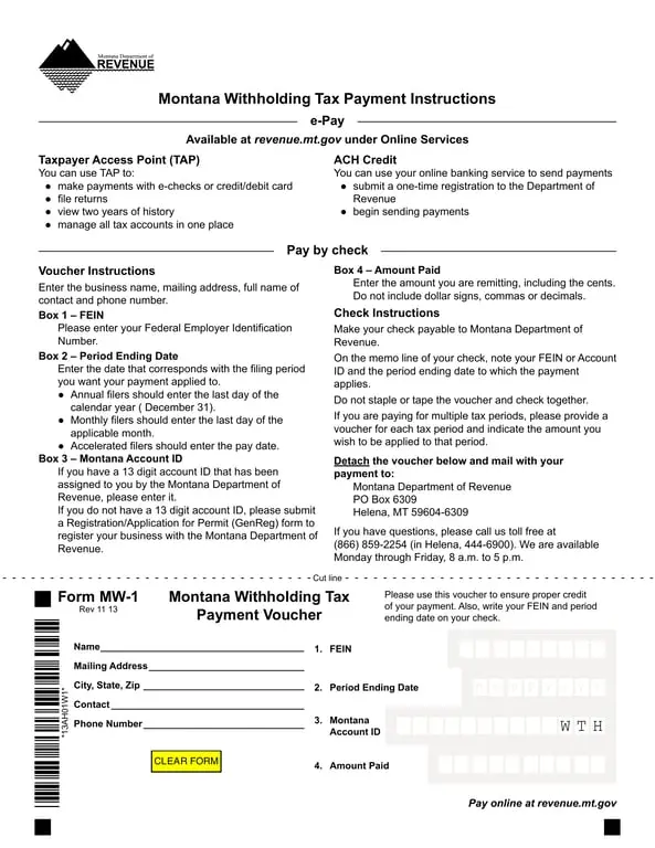 MW-1 Montana Withholding Tax Payment Voucher Summary