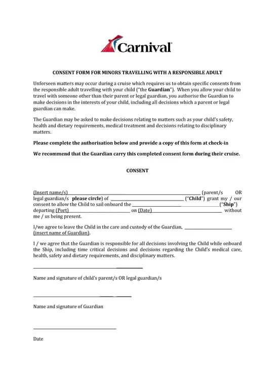 Minor Cruise Travel Authorization