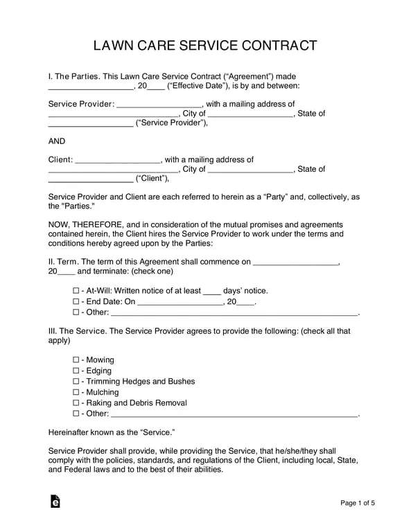 Government Lawn Care Service Contract Agreement