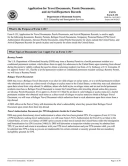USCIS I-131 Application for Travel and Arrival/Departure Documents form preview