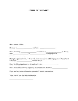 US Visa Invitation Letter for Foreign Visitors by American Residents or Citizens form preview