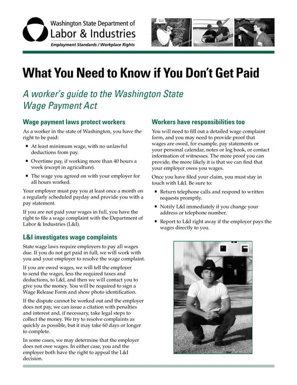 Washington State Worker Wage Payment Law Rights and Complaint Process