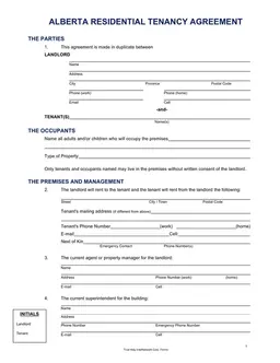 Alberta Residential Tenancy Agreement - Key Details and Consent Rules form preview