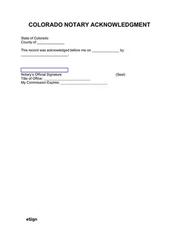 Colorado Notary Acknowledgment Cash Receipt form preview