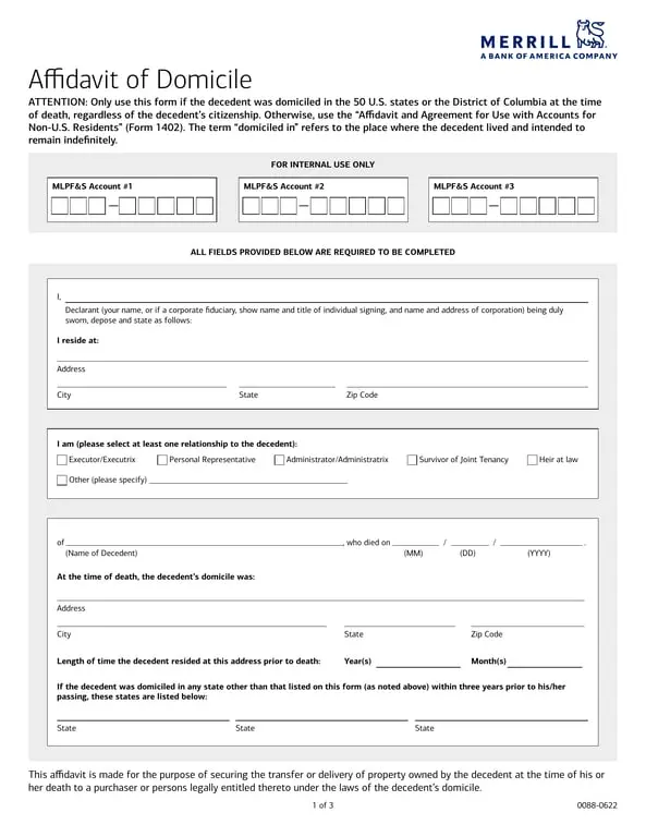 US Domicile Affidavit for Deceased Residents