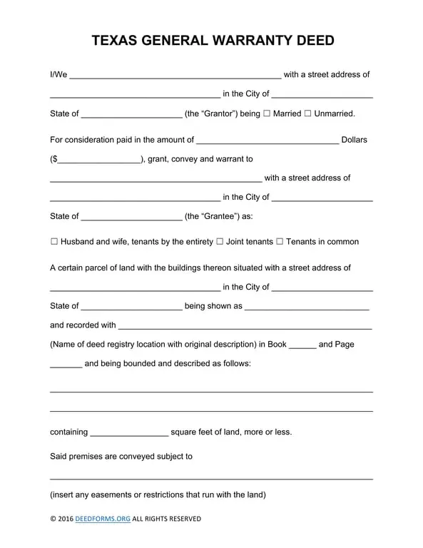 Texas Property Transfer and Title Warranty Deed