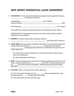 New Jersey Residential Lease Agreement Outline form preview
