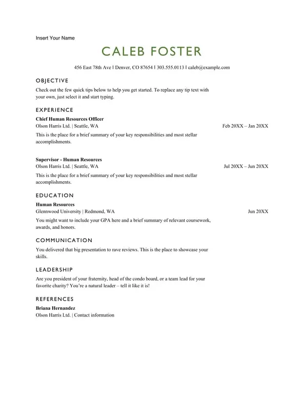 ATS basic HR resume