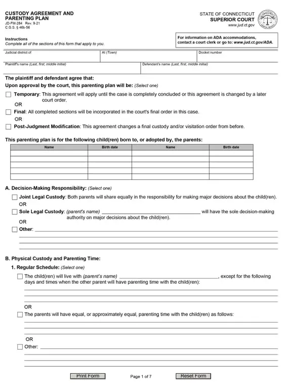 Child Custody Arrangement Document