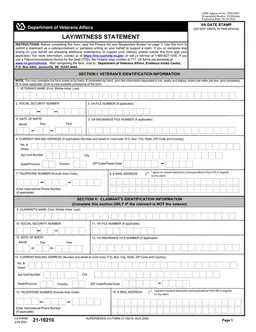 VA 21-10210 - Veterans Identification Information Lay/Witness Statement Assistance form preview