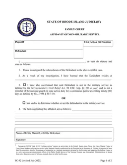 Rhode Island FC-52 Affidavit of Non-Military Service Details form preview