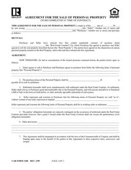 Personal Property Sale Agreement Overview form preview