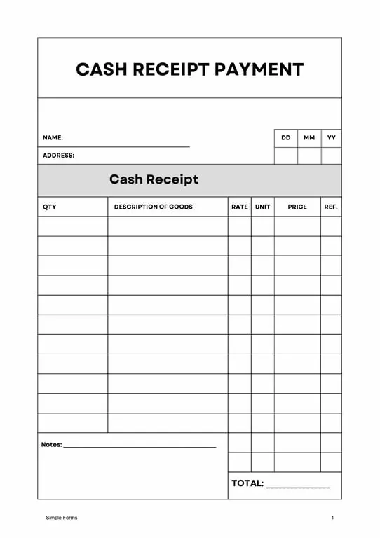 Tennessee Cash Payment Record with Detailed Purchase Info - Ref. Number Included