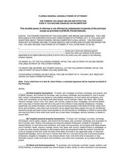 Florida Power of Attorney - Authorizing Financial Management under Florida Statutes §709.08 form preview