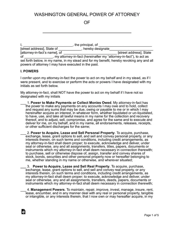 Washington General Power of Attorney - Delegate Financial Decisions and More