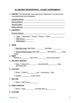 Alabama Residential Lease Agreement Details and Procedures form preview
