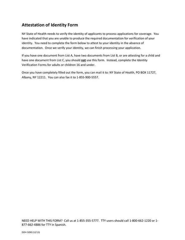 New York Health Applicant Identity Verification - DOH-5090