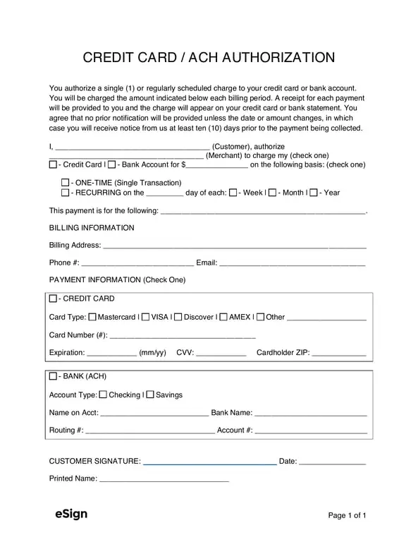 Auto Deduction Authorization - Credit Card and Bank Account