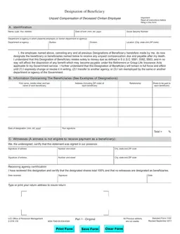 Designation of Beneficiary for Unreceived Compensation SF 1152 form preview